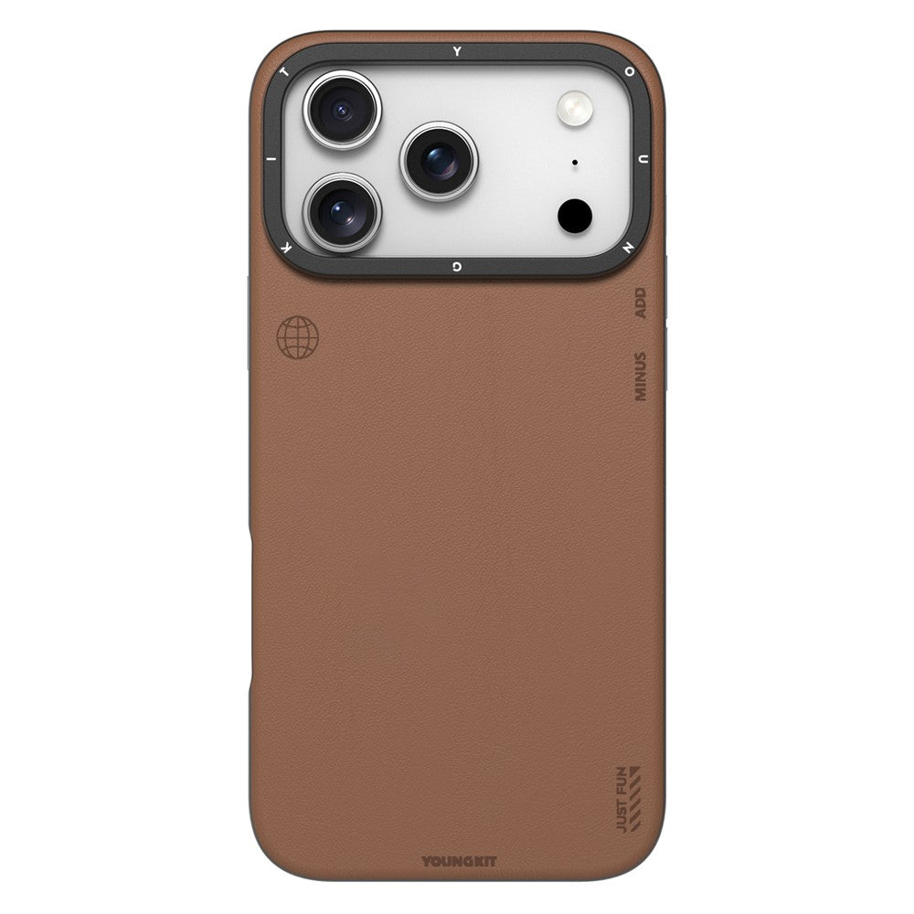 iPhone 17 Pro Leather Case, YOUNGKIT Matte Finish Leather Cover with Magsafe - Brown